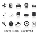 black simple office icons set