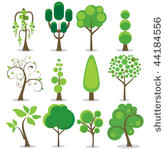 a variety of stylized trees