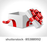 open gift box with red bow...