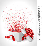 open heart gift and confetti...