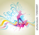 vector girl dancing on abstract ...