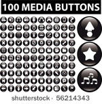 100 media buttons. vector
