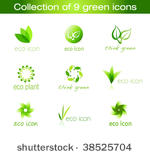 collection of nine green eco...