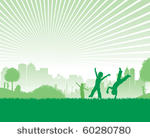 green cityscape children playing
