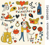 vector valentine doodles set in ...