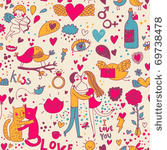 cartoon romantic seamless...
