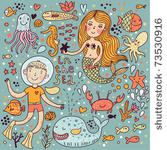 funny color set with sea live