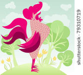 rooster singing in a flowery...