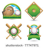 baseball and glove on grass ...