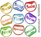 set of nine stickers or labels...