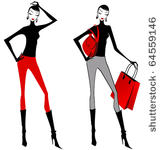 vector elegant shopping women