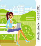 young stylish lady using laptop ...