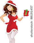 santa girl with christmas gift...