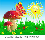 summer landscape with mushrooms ...
