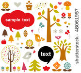 vector birds and trees set