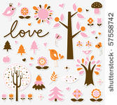 vector birds and trees set...