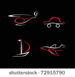 transport icons on black. white ...