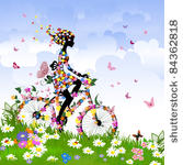 girl on bike outdoors in summer