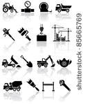 set of black building icons ...