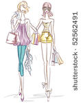 women shopping sketch   vector