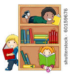 a small group of kids reading...