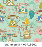 retro phone with birds seamless ...