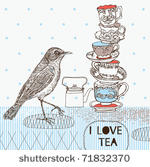 tea background with teacups and ...