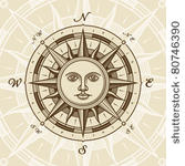 vintage sun compass rose. vector