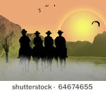cowboys silhouette galloping...