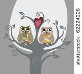 two owls and love tree