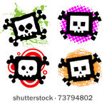 set of colorful cartoon skulls