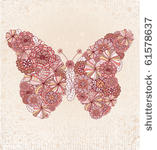 butterfly made of retro flowers.
