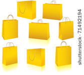 gold paper bag set isolated on...