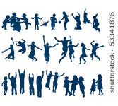 30 happy kids jumping and...