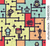 robot and monsters colorful...