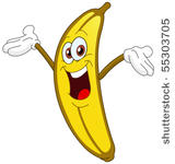 cheerful cartoon banana raising ...