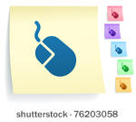 computer mouse icon on post it...