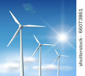 wind turbines over blue sky...
