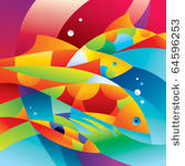 abstract colorful fishes near...