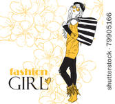 fashion girl in sketch style on ...