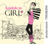 fashion girl in sketch style on ...