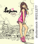 fashion girl in sketch style on ...