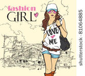 sexy fashion girl in sketch...