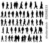 set of walking people silhouette