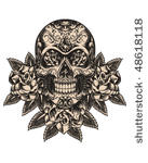 skull and roses illustration