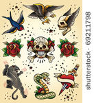 tattoo flash vector elements set