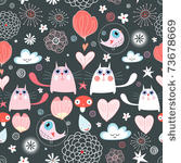 pattern of the cats and hearts