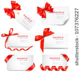 set of card note with red gift...