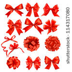 big set of red gift bows with...