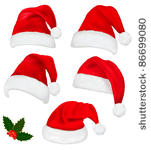 collection of red santa hats...